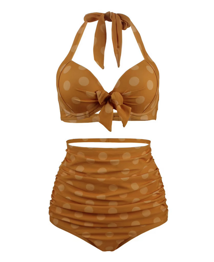 Pin Up Style Halterneck Bikini 2025 Tula Plissiert in Gelb Gepunktet