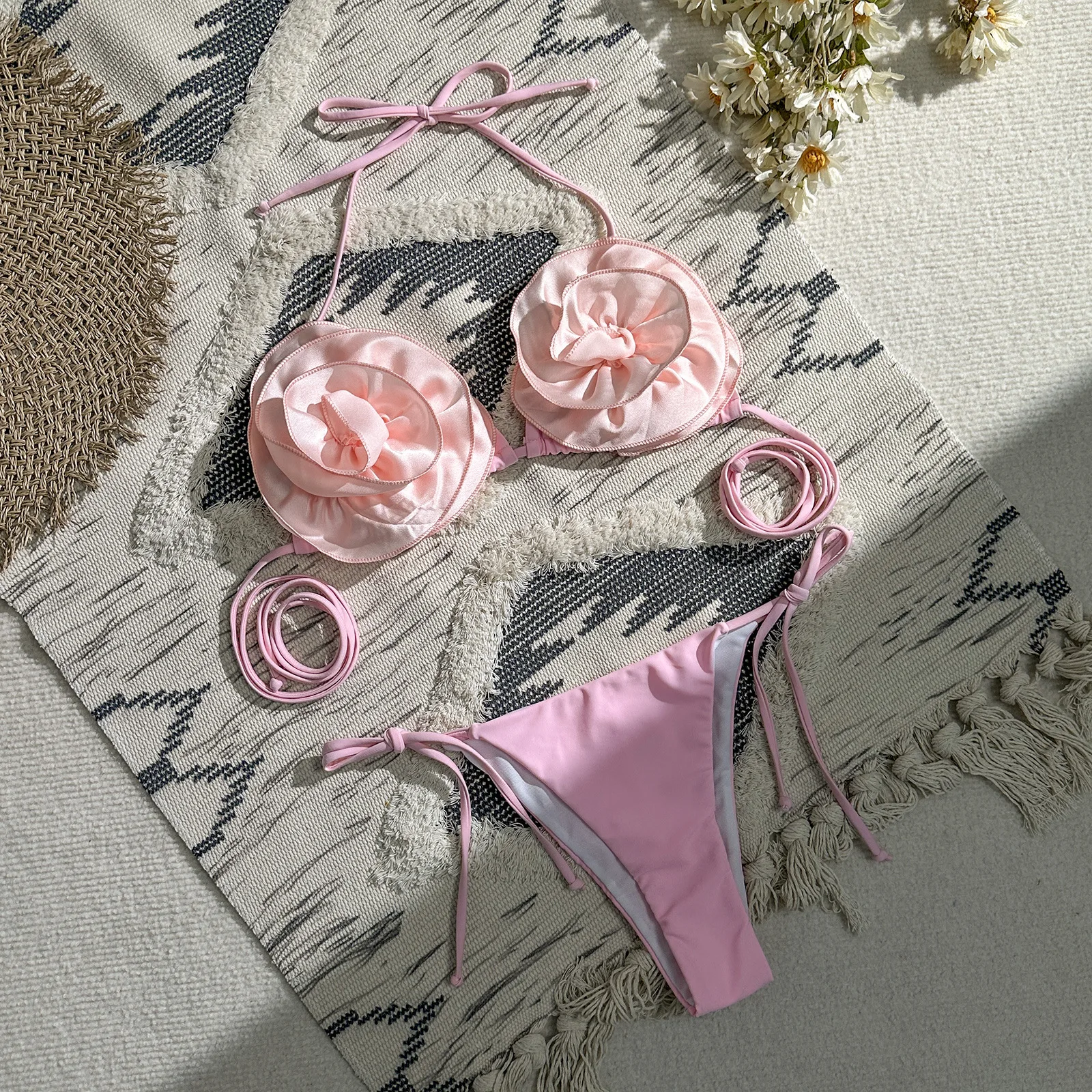 Triangle Bikini 3D Blumen Rosa Sarina