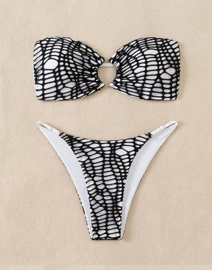 Bandeau High Waist Bikini 2025 Schwarz Weiß