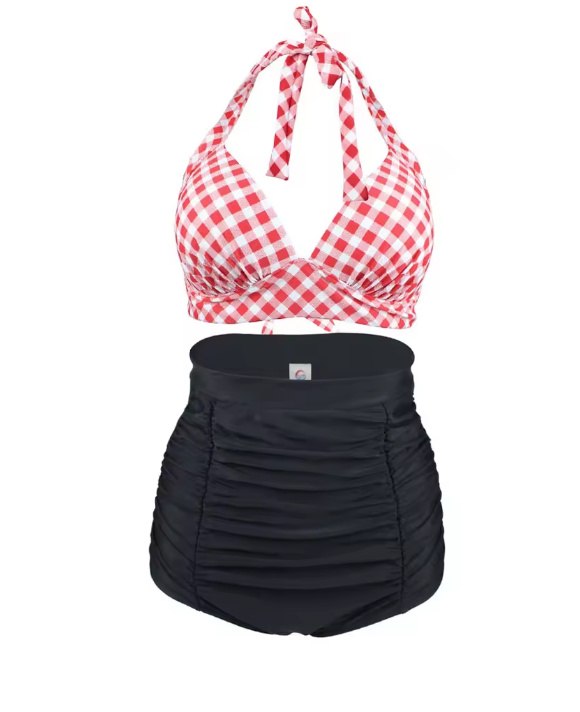 Pin Up Style Halterneck Bikini 2025 Sabeth Schwarz Rot Weiß Kariert 