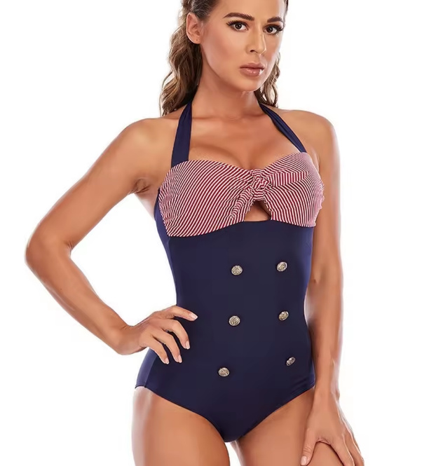 Pin Up Style Halterneck Badeanzug 2025 Sabeth Schwarz Blau Rot