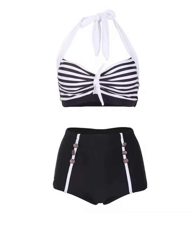 Pin Up Style Halterneck Bikini 2025 Sabeth Schwarz Weiß Gestreift 