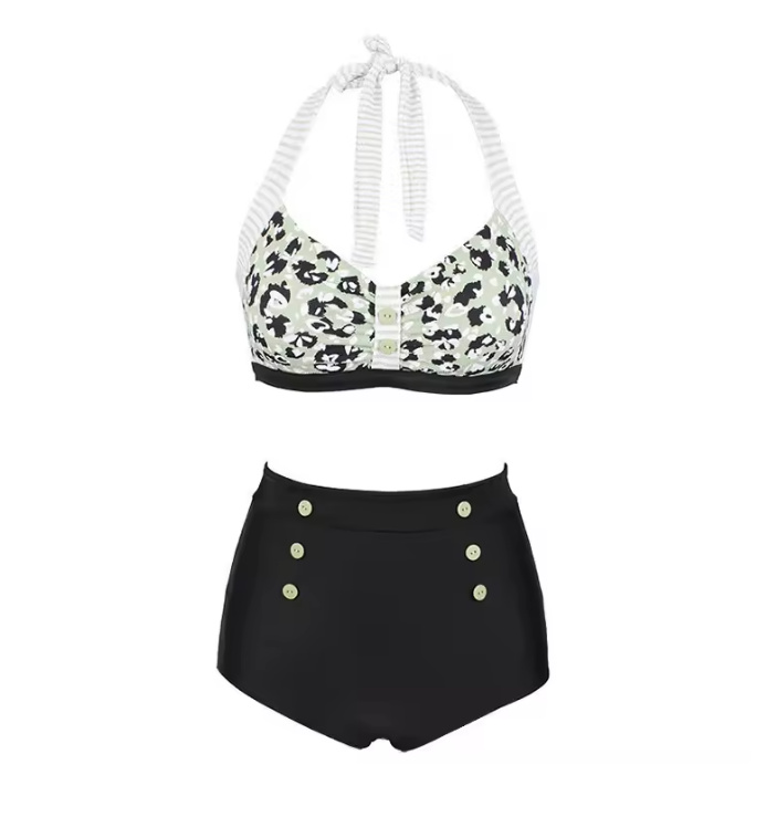 Pin Up Style Halterneck Bikini 2025 Sanoe Schwarz mit Muster