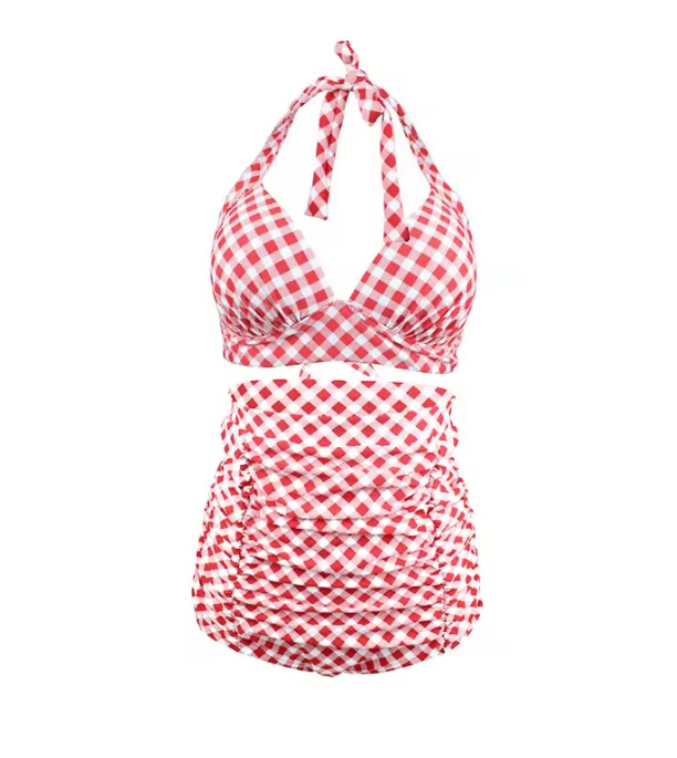 Pin Up Style Halterneck Bikini 2025 Selma Rot Weiß Kariert