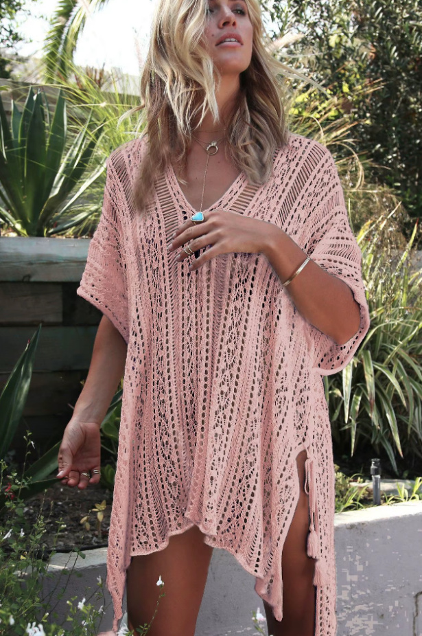 Kurzes Strick Strandkleid 2025 Cover Up Kleid Sunnhild Rosa
