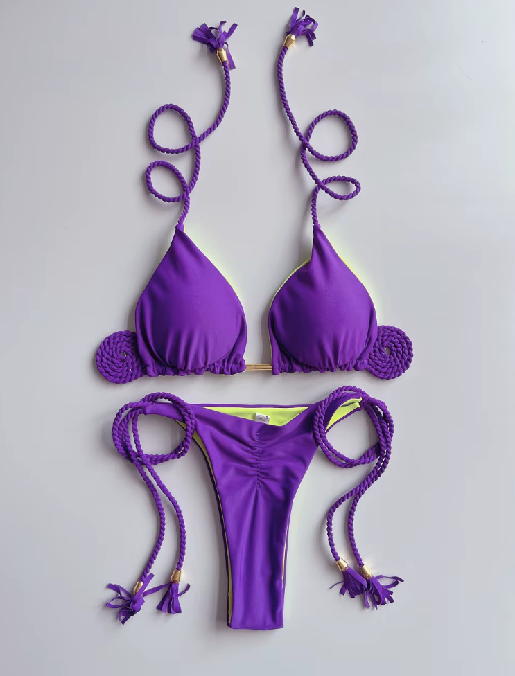 Halterneck Bikini 2025 Sophia zum Binden in Lila mit Hohe Taille