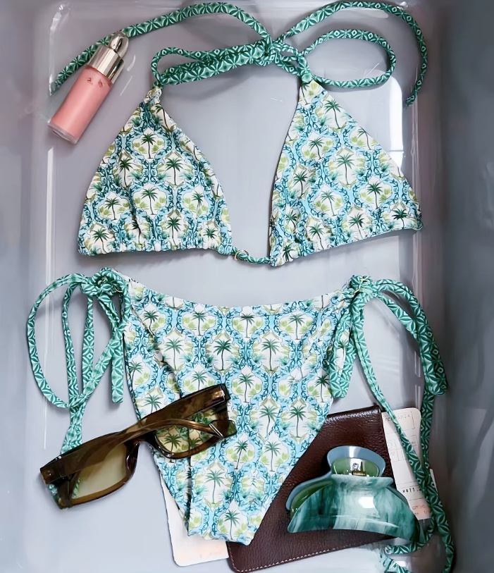 Palmen Print Halterneck Bikini 2025 in Grün