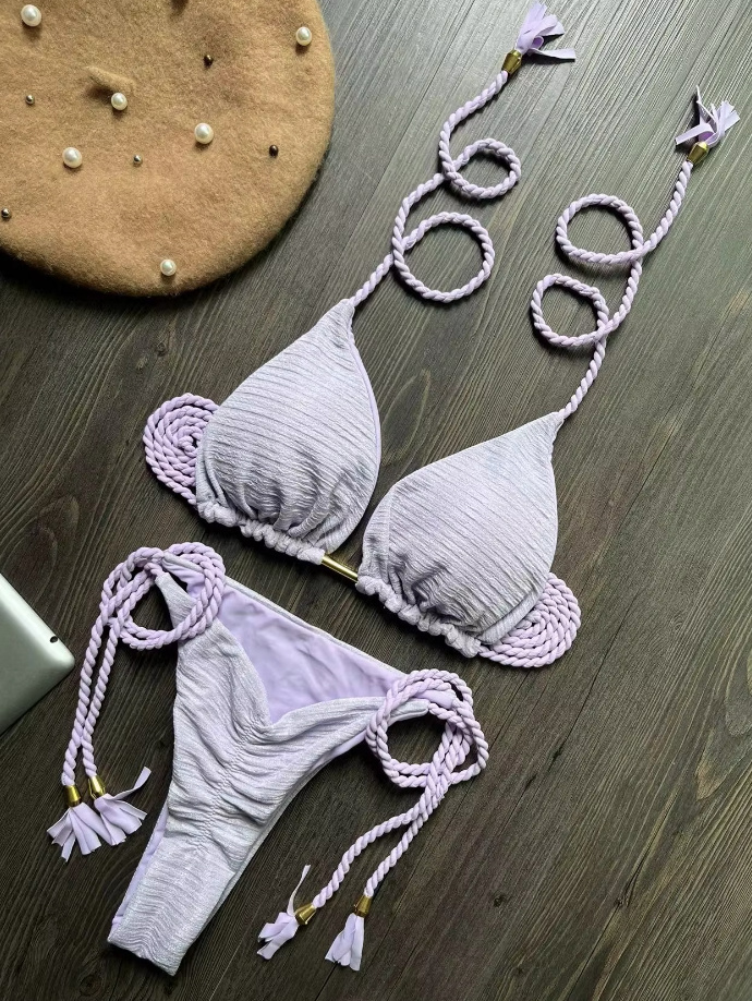 Halterneck Tanga Bikini 2025 in Flieder