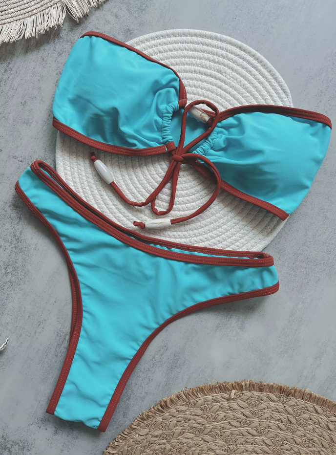 Bandeau Bikini 2025 Trägerlos in Blau