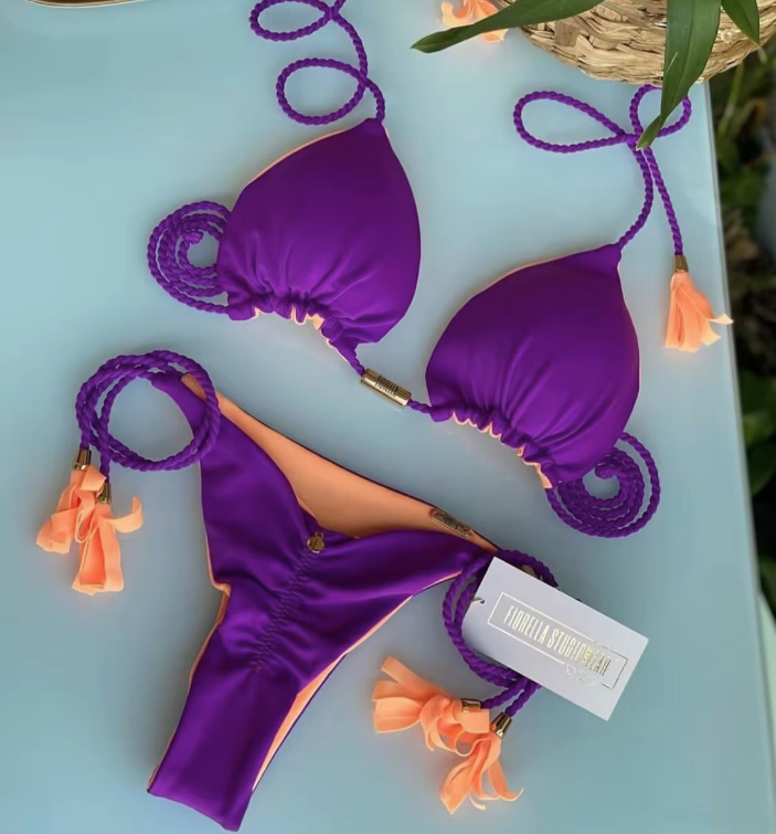 Halterneck Bikini 2025 Sarah mit Hohe Taille Lila Orange