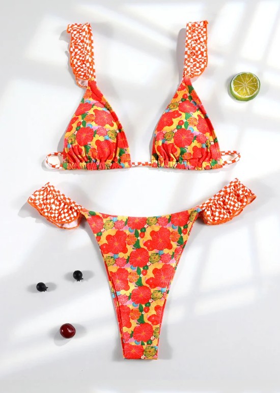 Triangle Damen Bikini 2025 Sindy in Orange mit Blumen