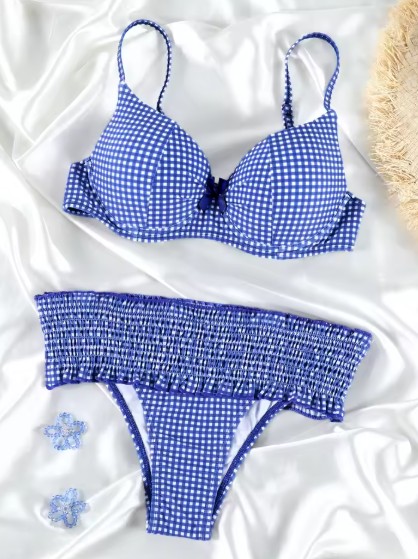 Triangle Push Up Bikini 2025 Stacey Blau Kariert