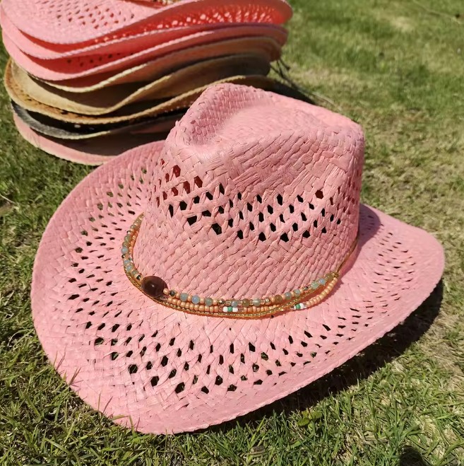 Western Cowboy Hut Sommerhut 2025 in Rosa mit Kette