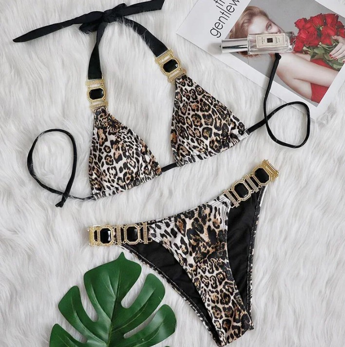  Halterneck Strass Bikini 2025 Sidney mit Leo Muster