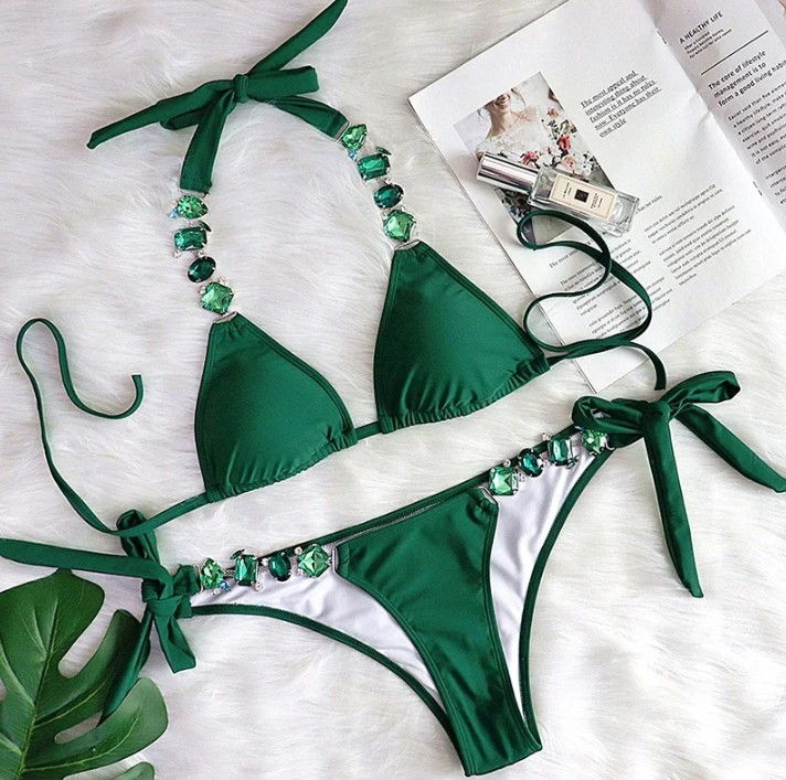  Halterneck Strass Bikini 2025 Sidney in Grün