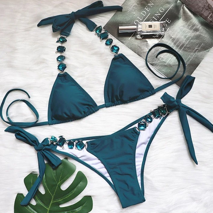  Halterneck Strass Bikini 2025 Sidney in Blau