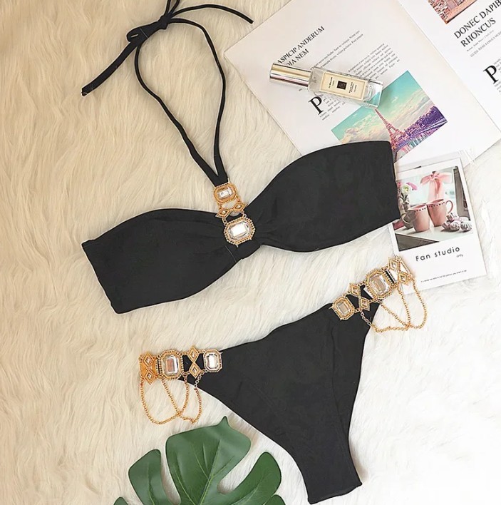  Halterneck Strass Bikini 2025 Sidney in Schwarz