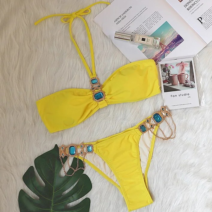  Halterneck Strass Bikini 2025 Sidney in Gelb