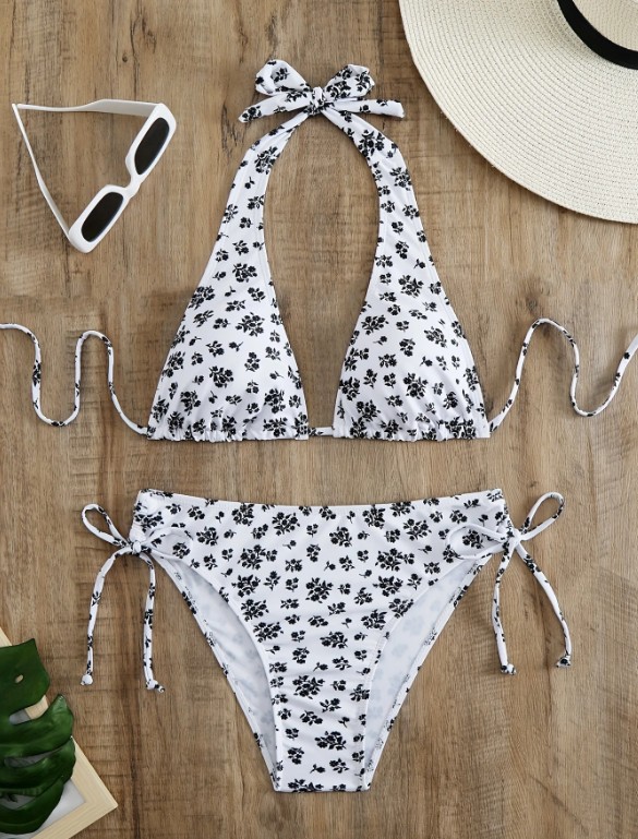Halterneck Bikini 2025 Salma in Weiß mit Blumenmuster