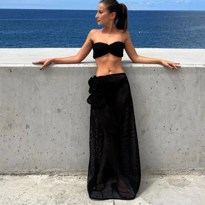  Bandeau Bikini Set 2025 Shana Dreiteilig mit Rock in Schwarz