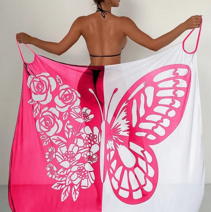 Schmetterling Print Strandkleid 2025 Cover Up Kleid Suzan Pink Weiß