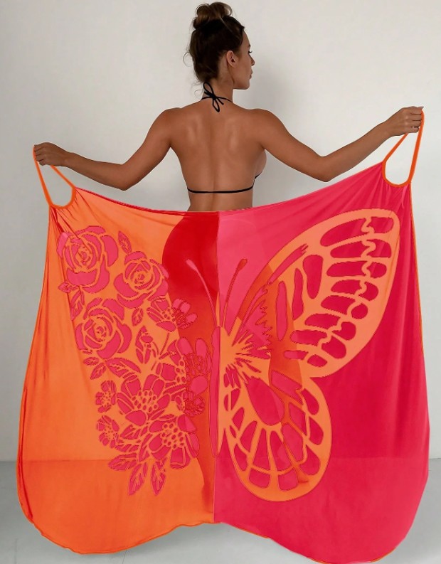 Schmetterling Print Strandkleid 2025 Cover Up Kleid Suzan Orange Rot