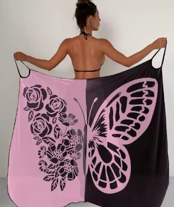 Schmetterling Print Strandkleid 2025 Cover Up Kleid Suzan Flieder Schwarz