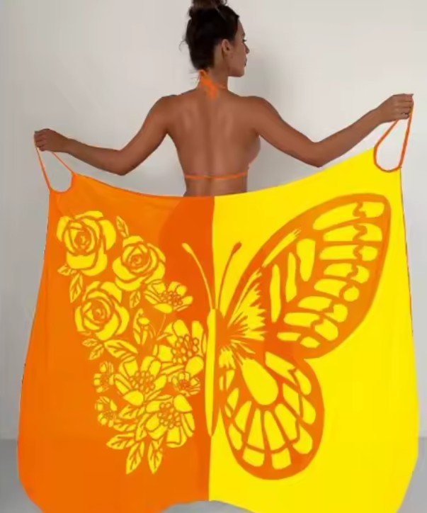 Schmetterling Print Strandkleid 2025 Cover Up Kleid Suzan Orange Gelb