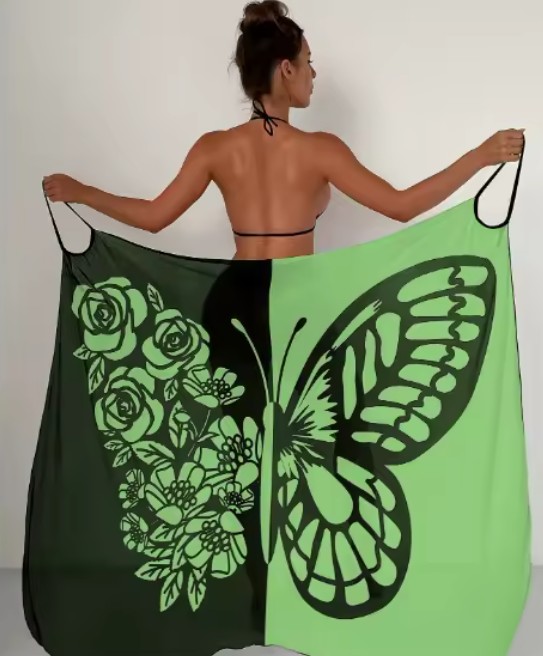 Schmetterling Print Strandkleid 2025 Cover Up Kleid Suzan Grün