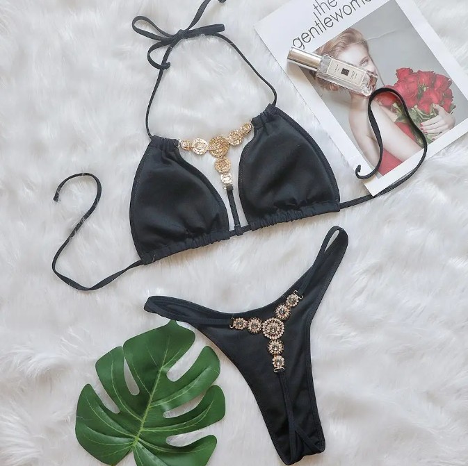 Mini Micro String Diamant Bikini 2025 Schwarz