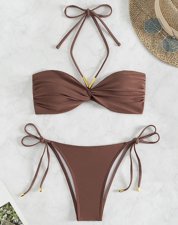 2in1 Halterneck Bandeau Bikini 2025 Braun