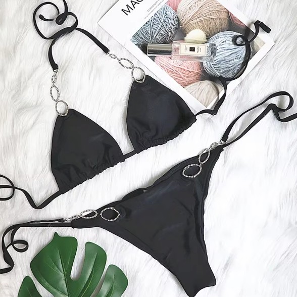  Halterneck Bikini 2025 mit Metall Kette in Schwarz
