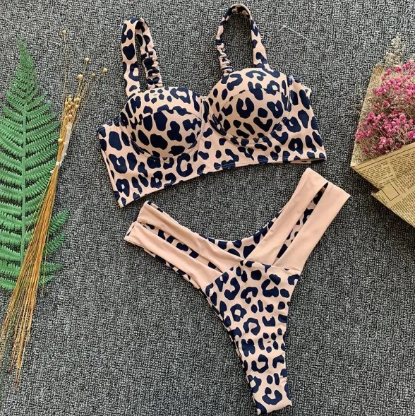 Leo Print Push Up Bikini 2025 Sintje mit Hohe Taille