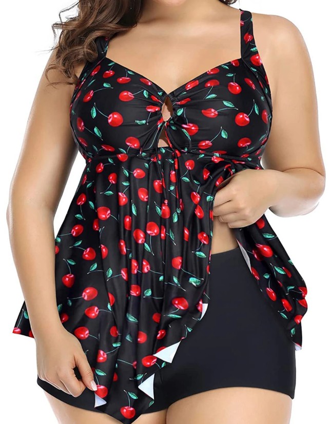 Plus Size Damen Tankini 2025 Suzanne Schwarz mit Kirsche