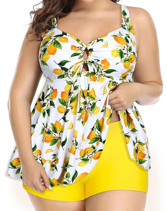 Plus Size Damen Tankini 2025 Suzanne Gelb Weiß mit Zitronen