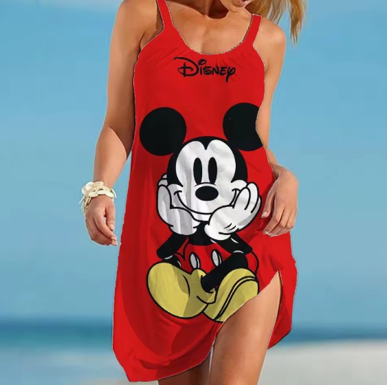 A Linie 3D Print Mickey Strandkleid 2025 Rot Kurz Ärmellos