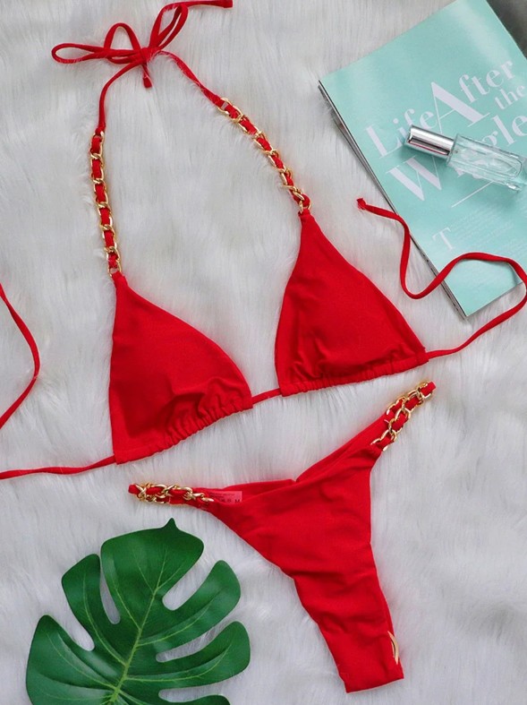  Halterneck Bikini 2025 Suzette in Rot mit Kette