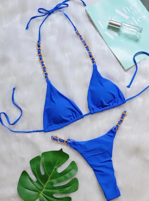  Halterneck Bikini 2025 Suzette in Blau mit Kette