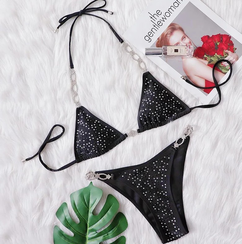  Halterneck Bikini 2025 Saskia in Schwarz mit Strass