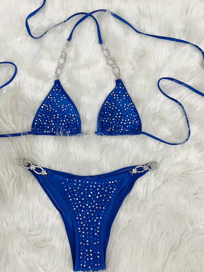  Halterneck Bikini 2025 Saskia in Blau mit Strass