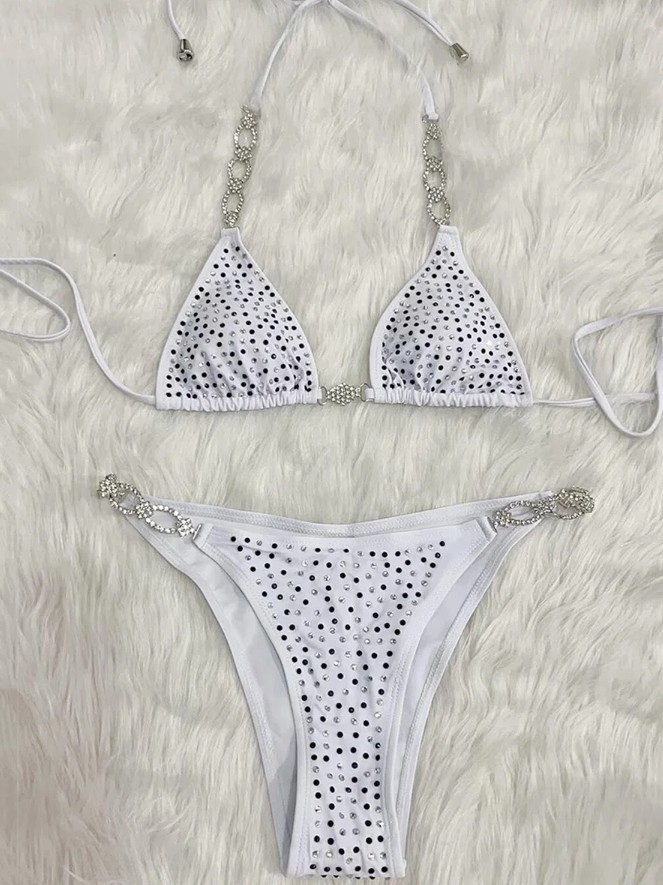  Halterneck Bikini 2025 Saskia in Weiß mit Strass