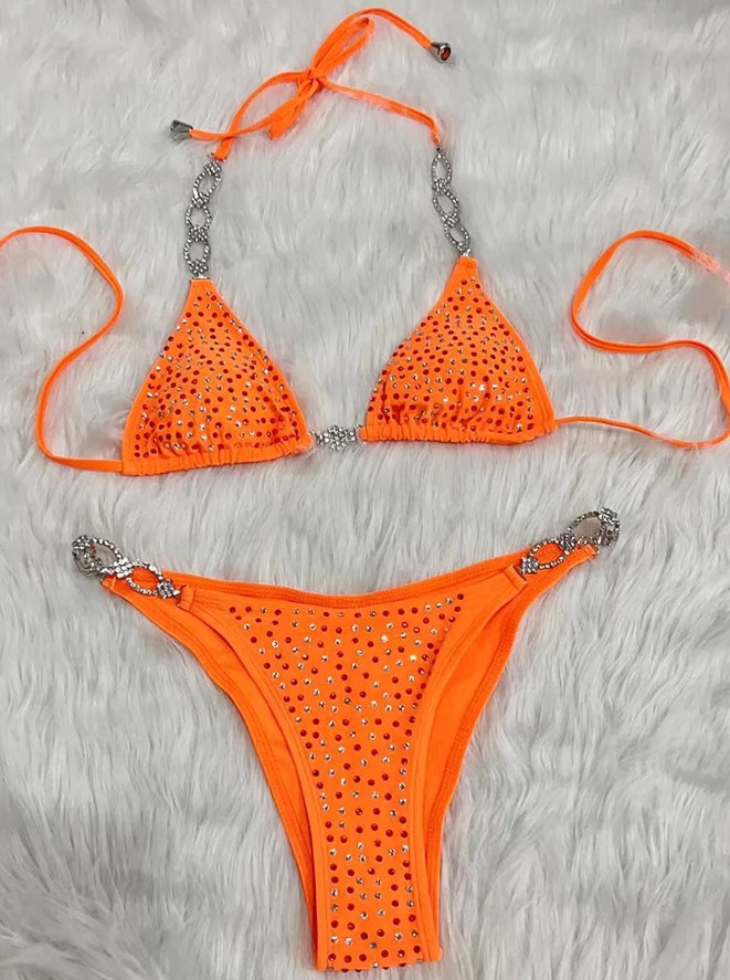  Halterneck Bikini 2025 Saskia in Orange mit Strass