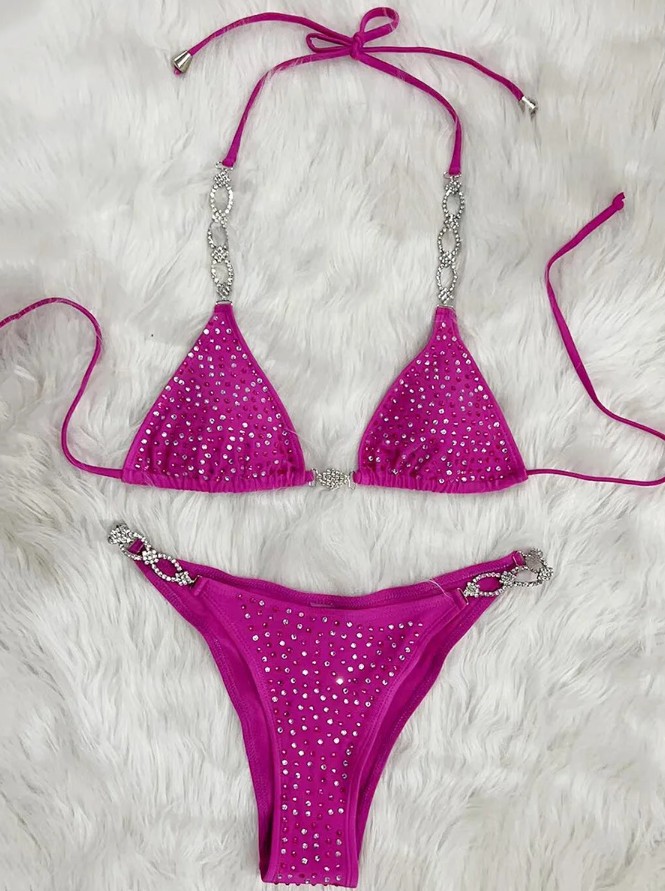  Halterneck Bikini 2025 Saskia in Lila mit Strass