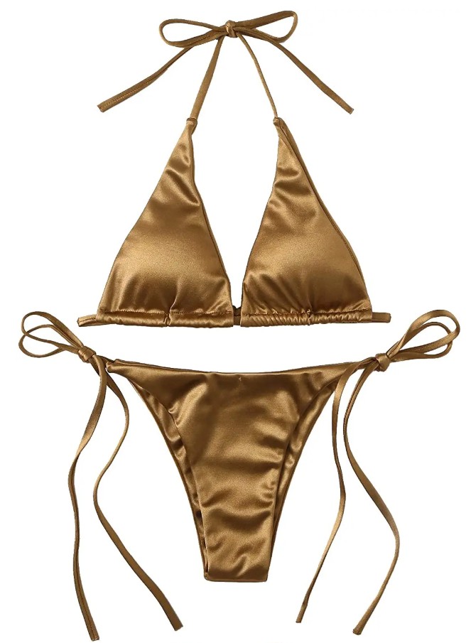 Metallic Satin Halterneck Bikini 2025 in Gold