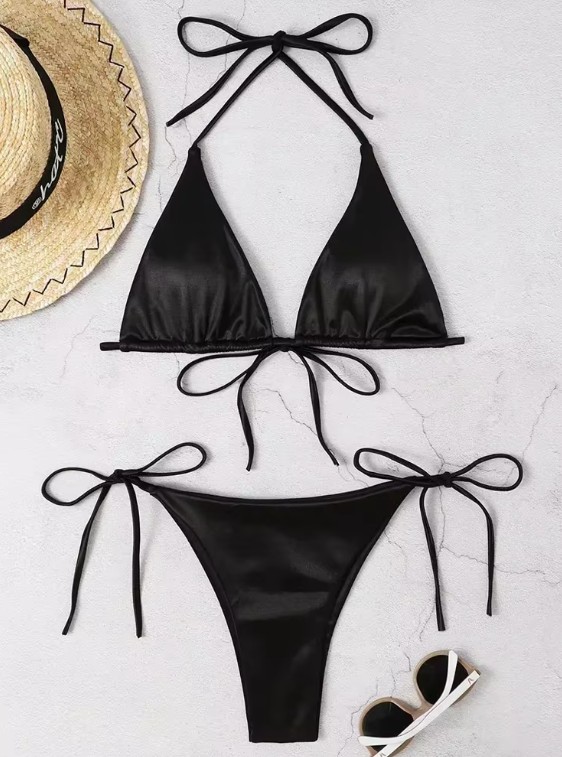 Metallic Satin Halterneck Bikini 2025 in Schwarz