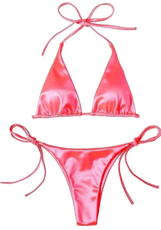 Metallic Satin Halterneck Bikini 2025 in Pink