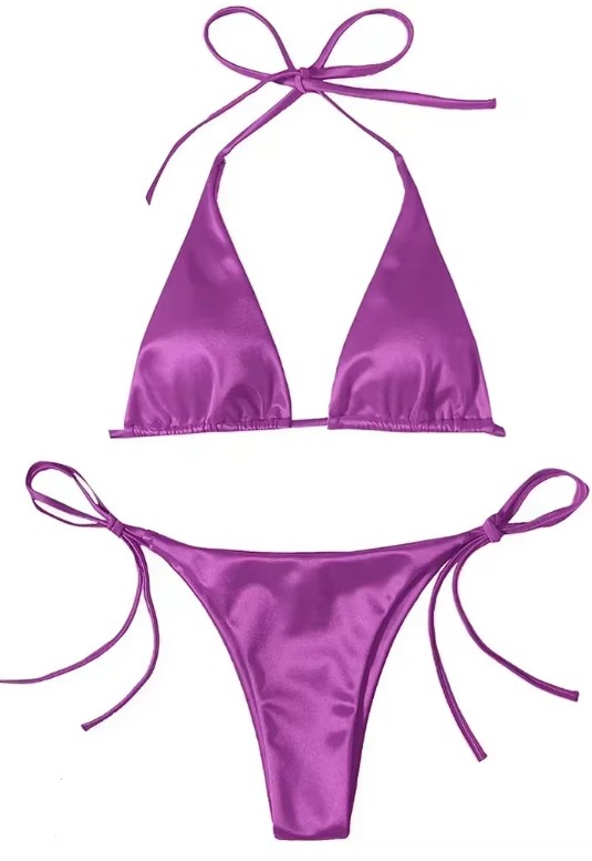 Metallic Satin Halterneck Bikini 2025 in Lila