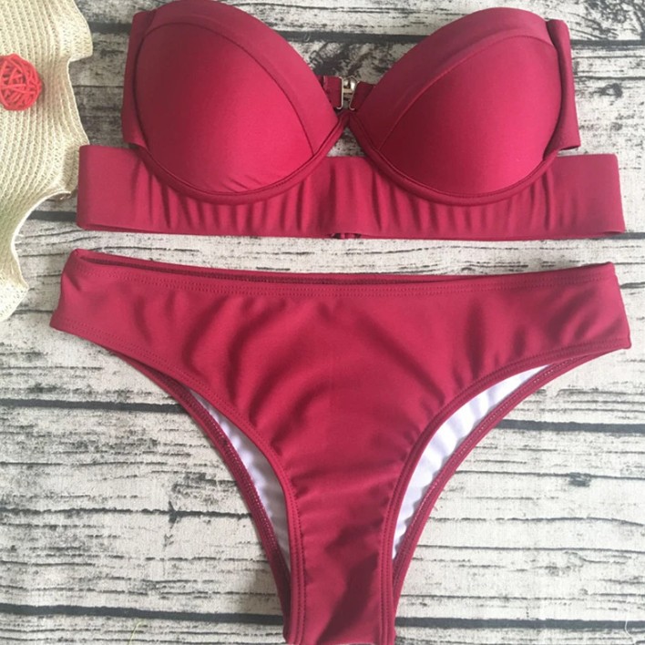 Bandeau Push Up Bikini Sigrid in Weinrot