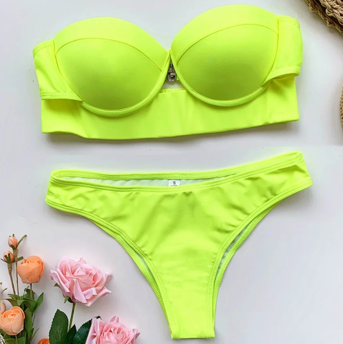 Bandeau Push Up Bikini Sigrid in Neon Grün