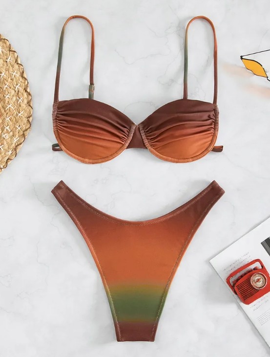 Brasilianischer Push Up Bikini Sita Braun mit Ombre